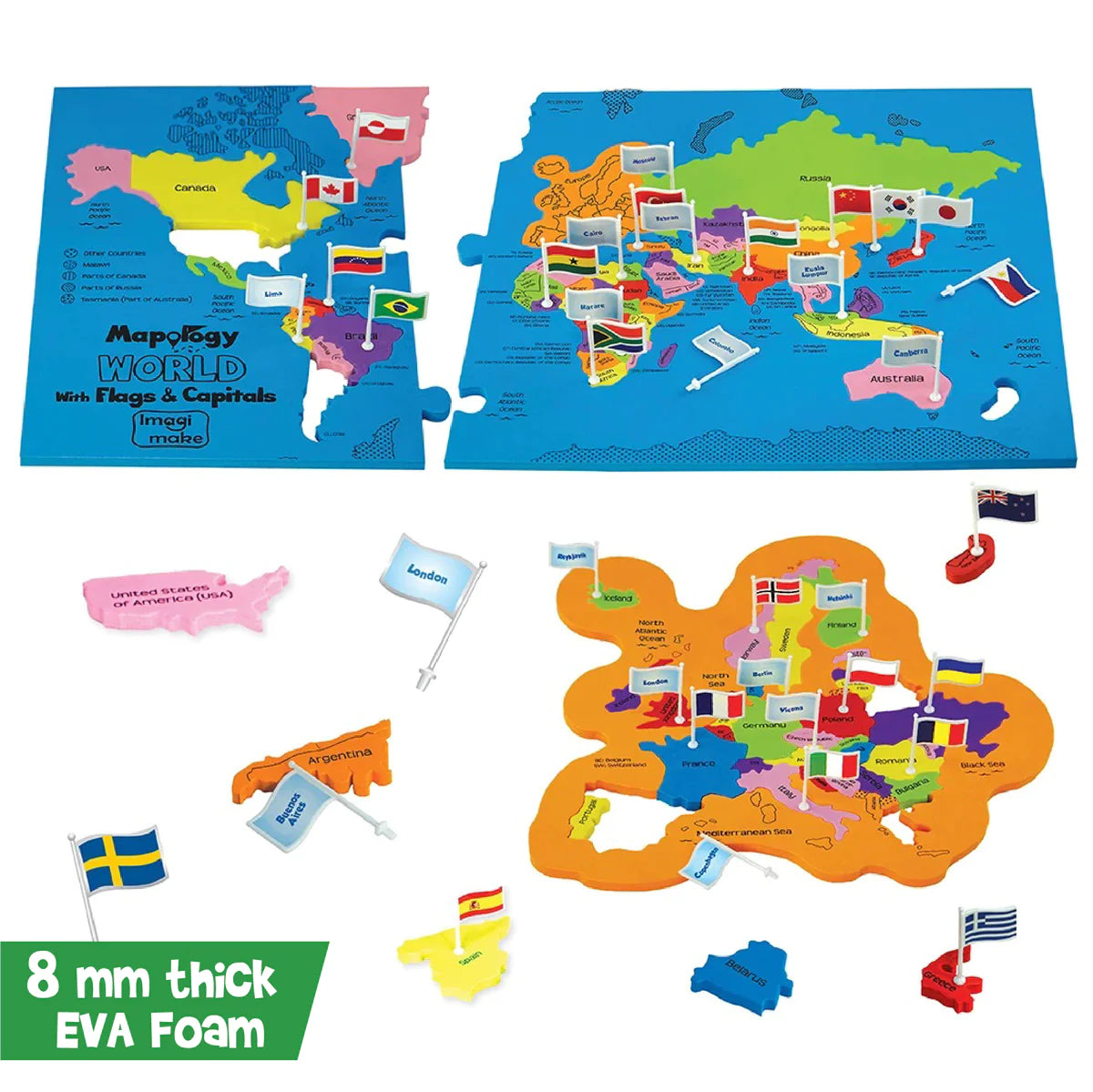 Mapology World & India ImagiMake With Flags and Capitals