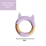 Little Rawr Wood + Silicone Disc & Ring Teether Kitty 9 cm Purple