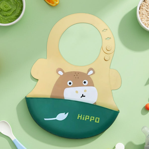Hopop Easy Clean Waterproof Silicone Bib with Crumb Catcher 6M+ Assorted Print