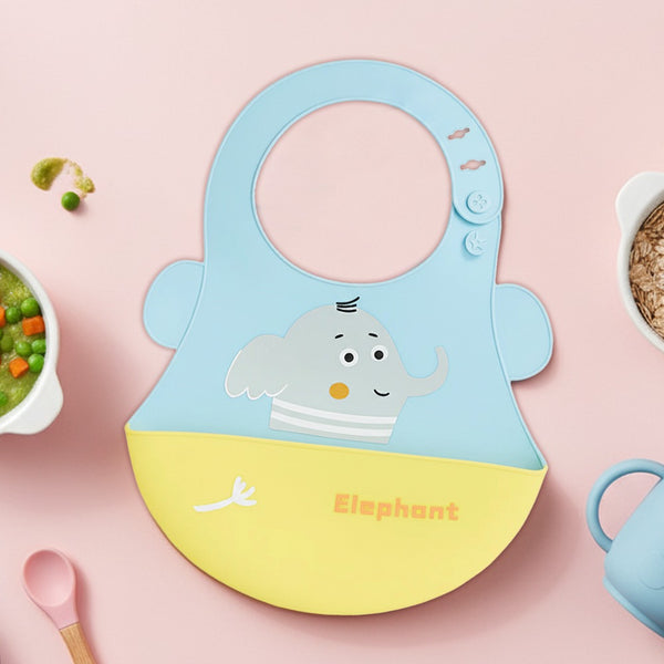 Hopop Easy Clean Waterproof Silicone Bib with Crumb Catcher 6M+ Assorted Print