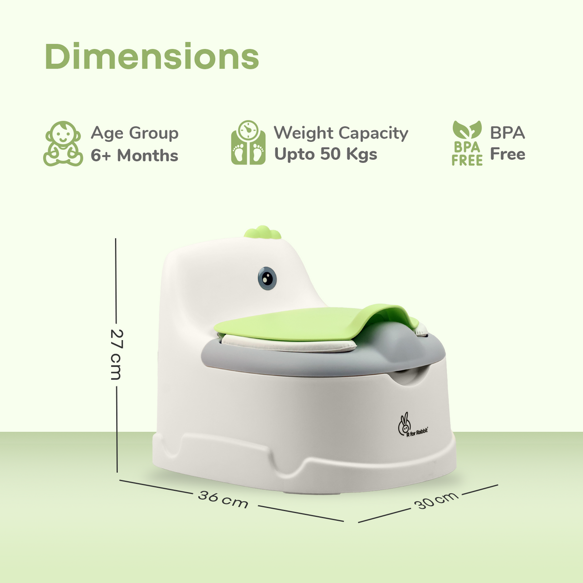 R For Rabbit Tiny Tots Dino Potty Training Toilet Seat - White Green