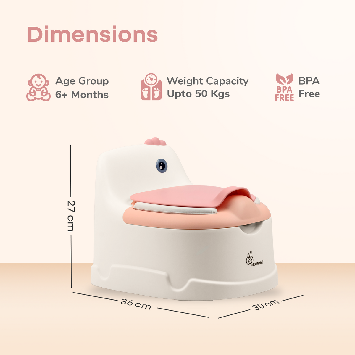 R For Rabbit Tiny Tots Dino Potty Training Toilet Seat - White Pink