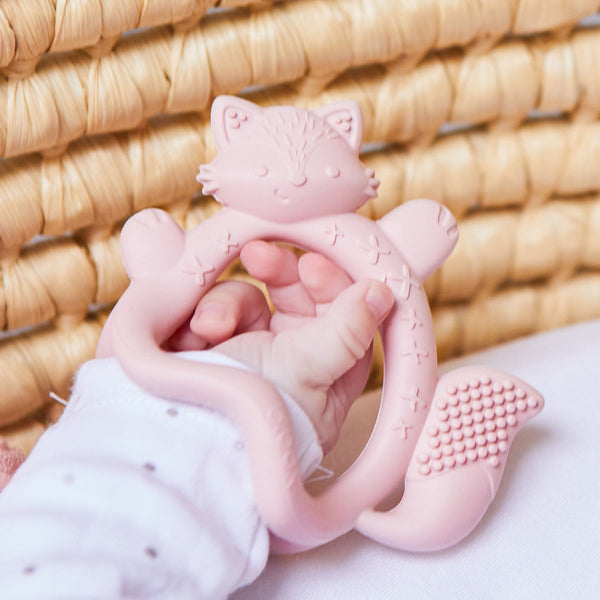 b.box Silicone Wrist Teether Fox – Blush Pink | 3M+