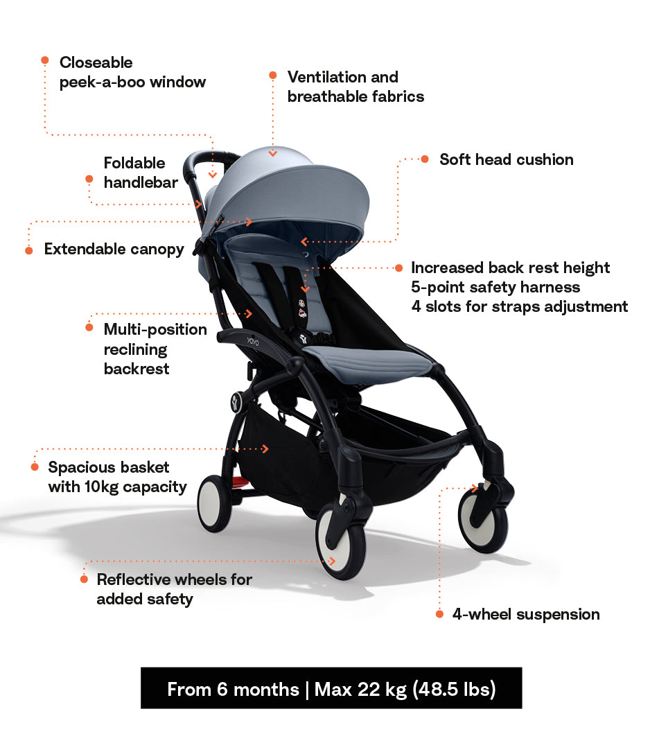 Babyzen Stroller YOYO³ with 6+ Color Pack - Black Frame - Air France Blue