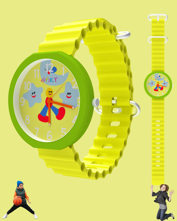 Spiky Round Analog Watch for Kids Boys and Girls EVA42 - Yellow