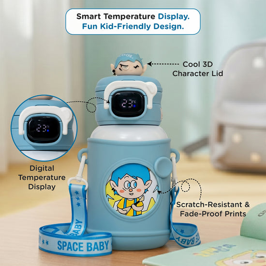 Mee Mee Zippy Sippy Kids Stainless Steel Water Bottle with Smart Temperature Display 500ml β Blue