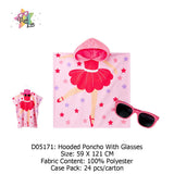 Quad Seven Twirling Ballerina Hooded Towel Poncho for Girls (2–4 Years) – Soft & Absorbent Beach & Bath Robe with Sunglasses