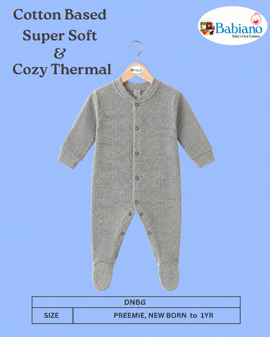 Babiano Thermal Babygrow -Light Grey