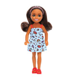 Barbie Chelsea Doll, Small Doll Blue Dress With Brown Hair & Green Eyes