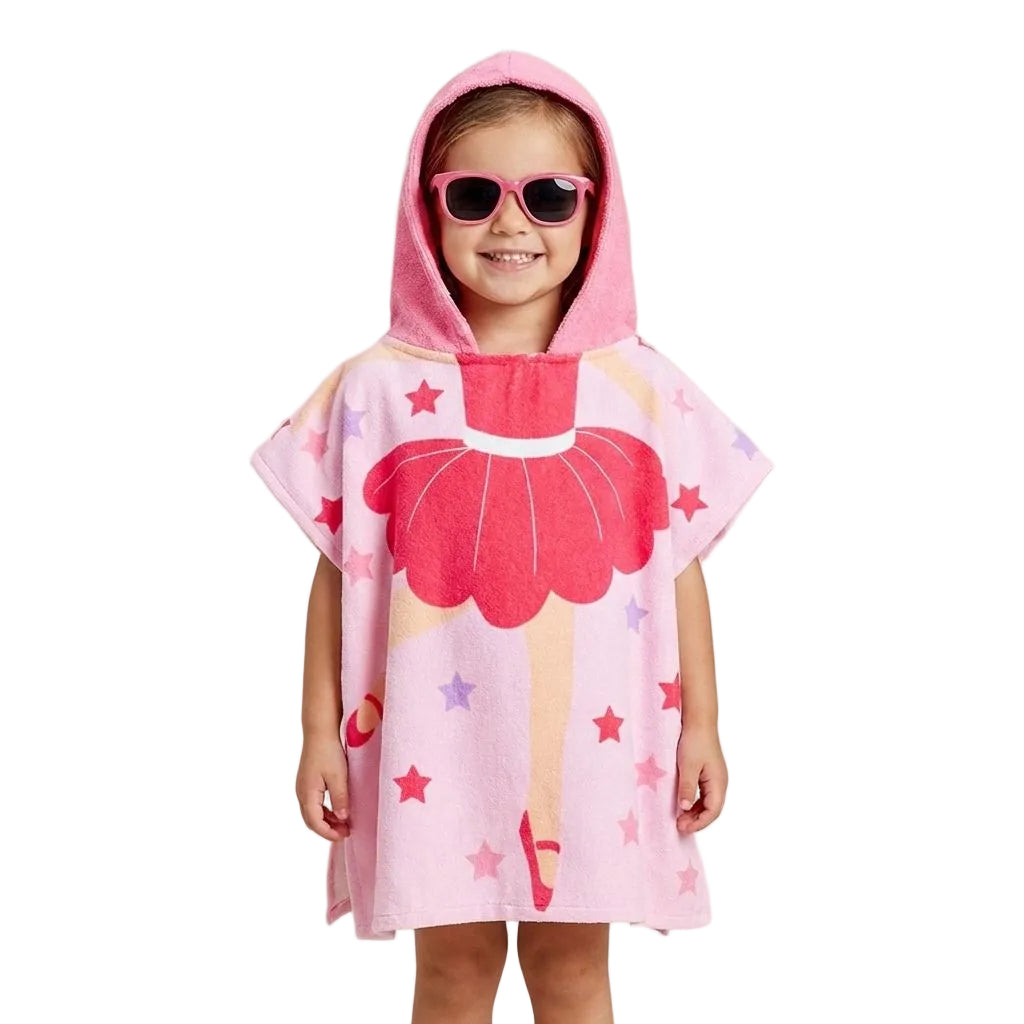 Quad Seven Twirling Ballerina Hooded Towel Poncho for Girls (2–4 Years) – Soft & Absorbent Beach & Bath Robe with Sunglasses