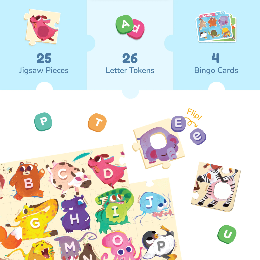 Dabble ABC with Animals Alphabet Puzzle & Bingo Game 50+ Pieces Multicolour