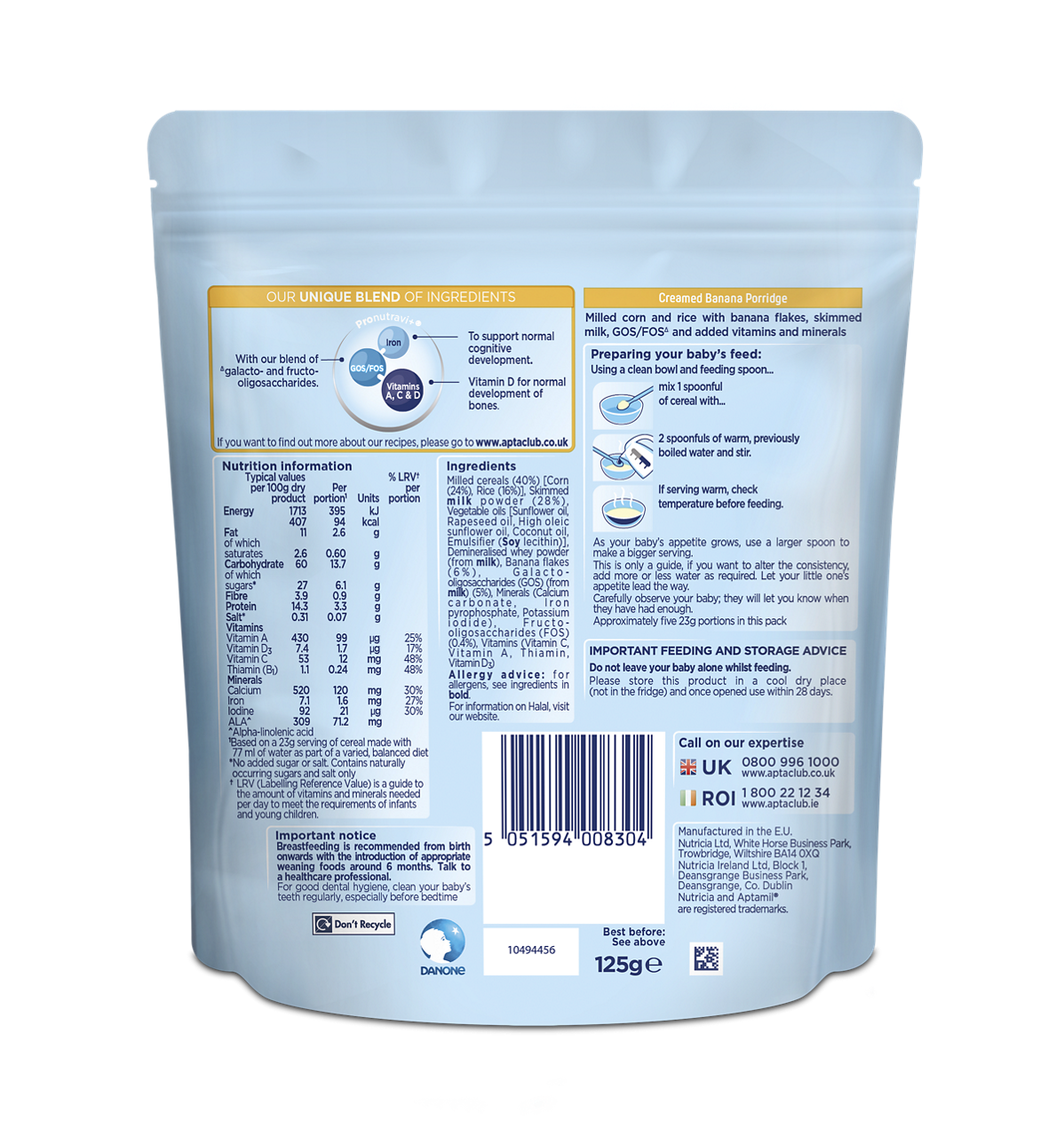 Aptamil Creamed Banana Porridge – 4–6+ Months, 125g