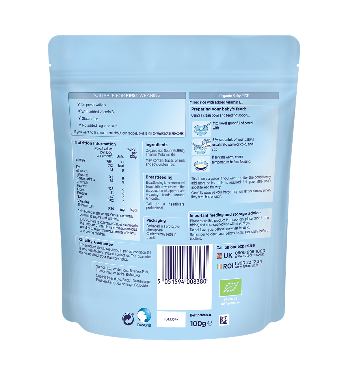 Aptamil Organic Baby Rice Cereal – 4–6+ Months, 100g