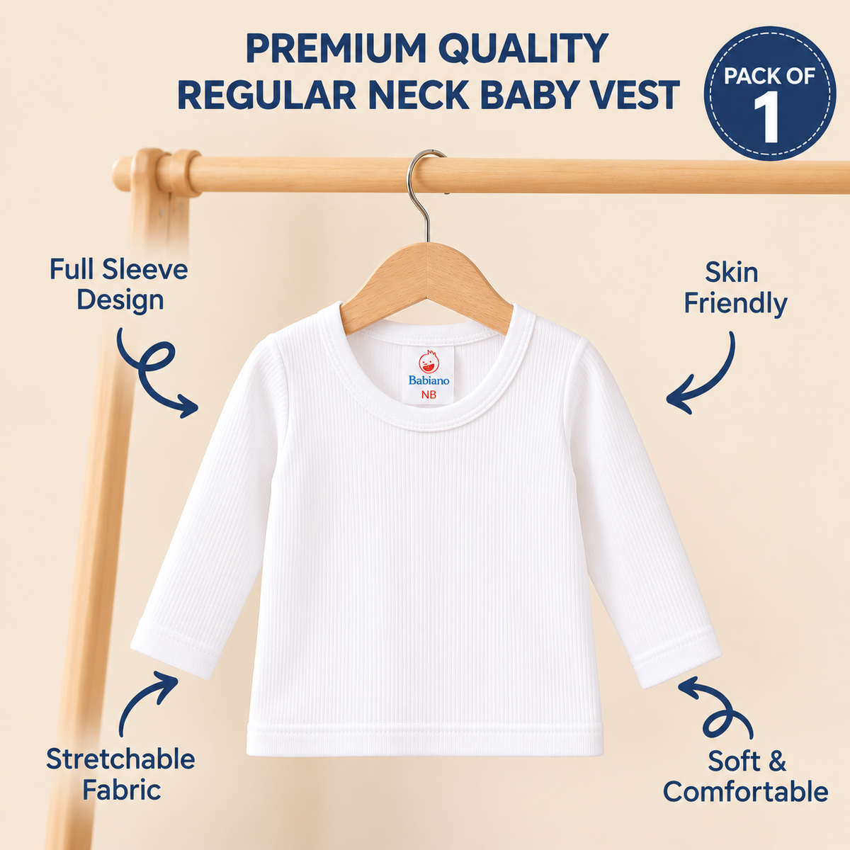 Babiano Baby Cotton Round Neck Full Sleeves Vest Top Pack of 1 White