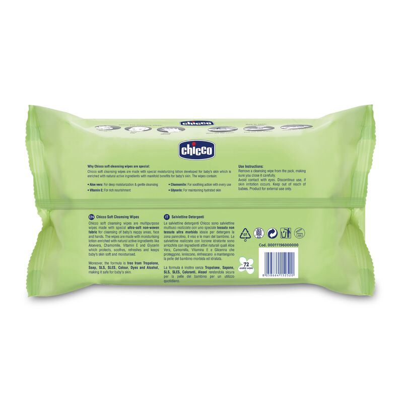 Chicco Soft Cleansing Baby Wipes 72 Pcs