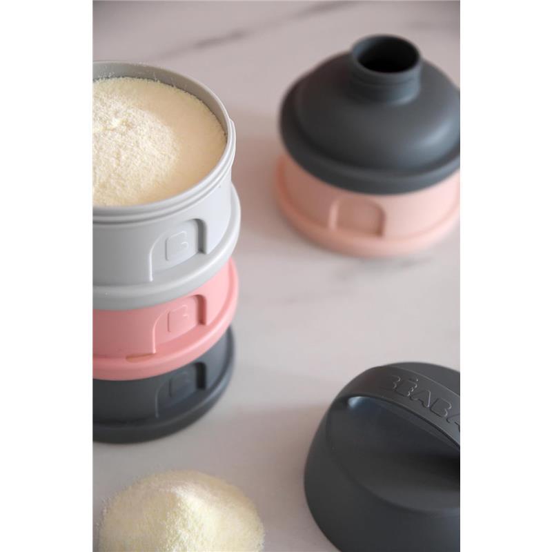 Béaba 4-Compartment Stacked Formula Milk Container – Pink & Mineral Grey