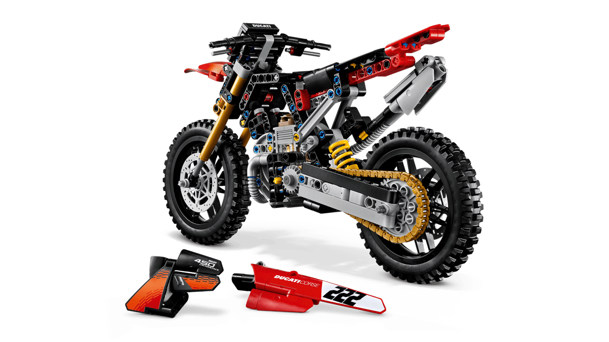LEGO Technic Ducati Desmo450 MX Factory Motorcycle 457 Pieces 19 × 31 × 11 cm Red