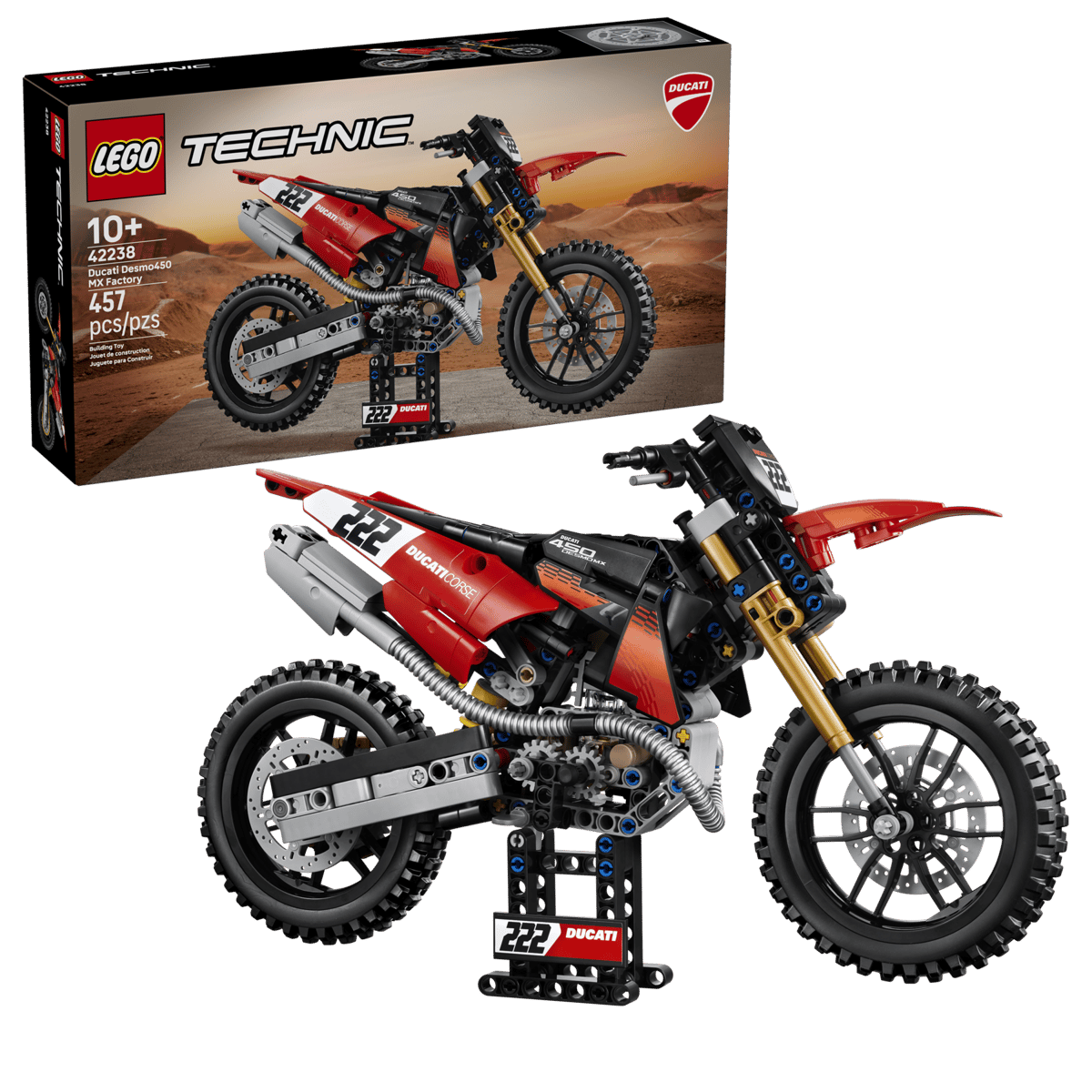 LEGO Technic Ducati Desmo450 MX Factory Motorcycle 457 Pieces 19 × 31 × 11 cm Red