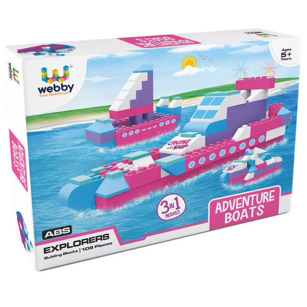 Webby 3 In 1 Adventure Boats Abs Building Blocks Kit (108 Pcs)