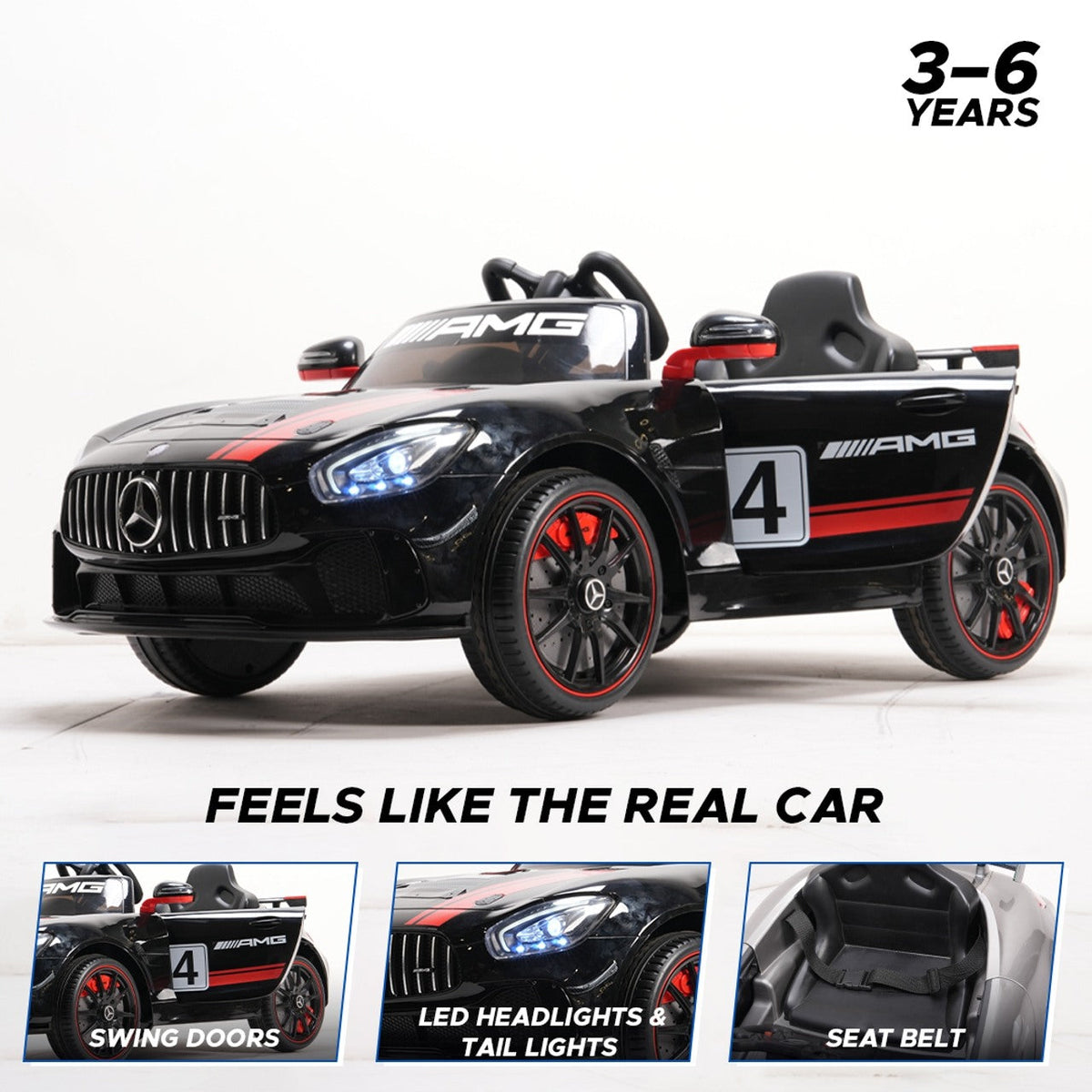 Formula Fun by EMotorad Mercedes-AMG GT4 Electric Ride-On Car 3–6Y – Black