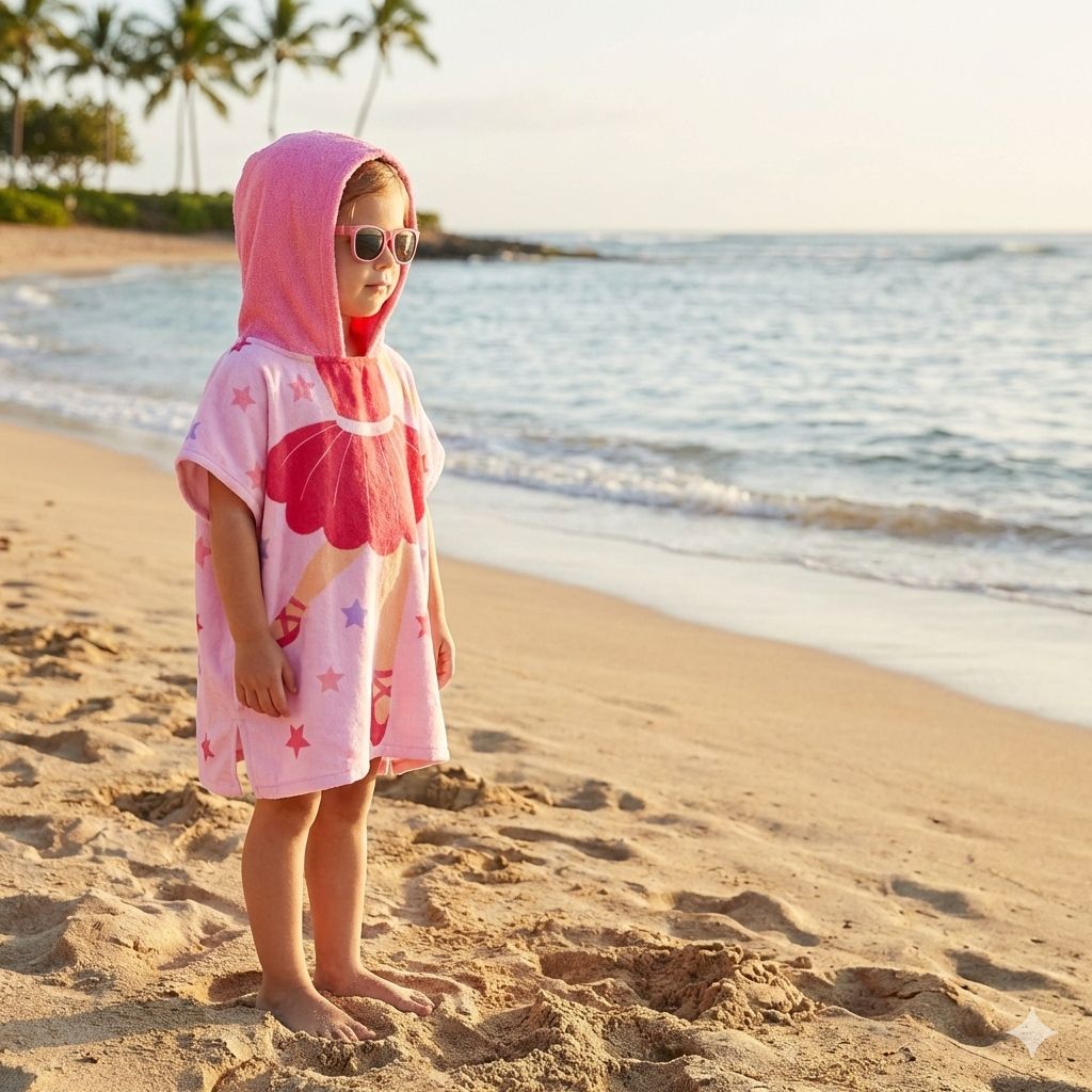 Quad Seven Twirling Ballerina Hooded Towel Poncho for Girls (2–4 Years) – Soft & Absorbent Beach & Bath Robe with Sunglasses