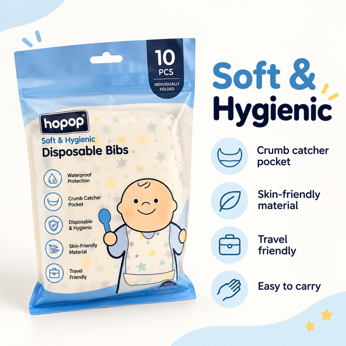 Hopop Disposable Baby Bibs Standard Size Multicolour