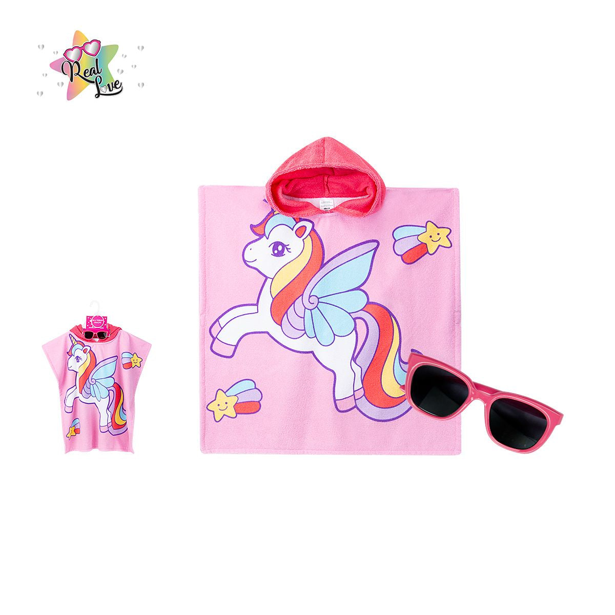 Quad Seven Magical Unicorn Hooded Towel Poncho for Kids (2–4 Years) – Soft & Absorbent Beach & Bath Robe with Sunglasses