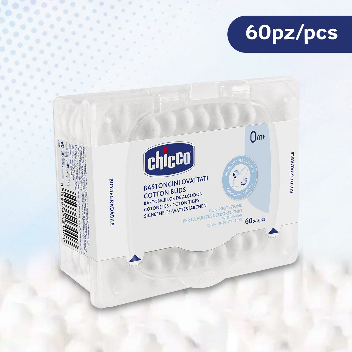 Chicco Cotton Buds with Eardrum Protection Pack of 60