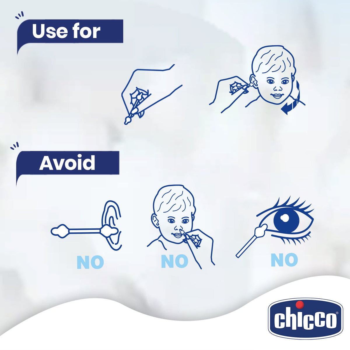 Chicco Cotton Buds with Eardrum Protection Pack of 60