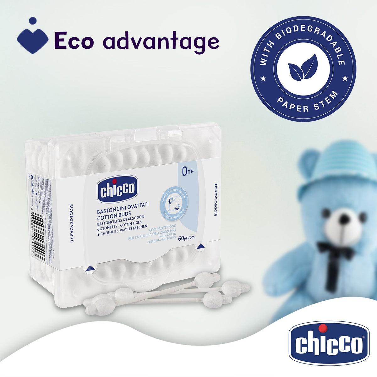Chicco Cotton Buds with Eardrum Protection Pack of 60