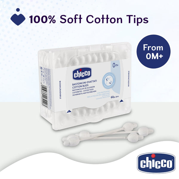 Chicco Cotton Buds with Eardrum Protection Pack of 60