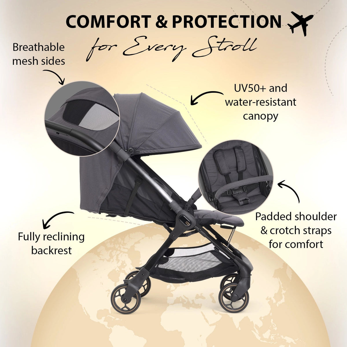 Chicco We 2 Lightweight Travel Stroller One Size Ebony Black