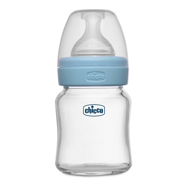 Chicco Well-Being Glass Feeding Bottle 120ml, Slow Flow Blue 0M+