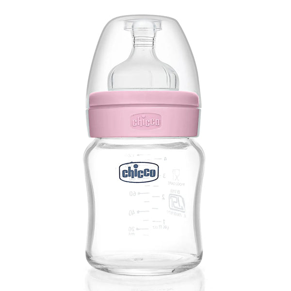Chicco Well-Being Glass Feeding Bottle 120ml Slow Flow 0M+ – Pink