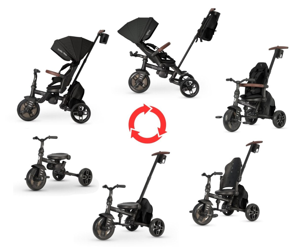 QPlay Comfo Max 7-in-1 Folding Trike With Swivel Seat Black