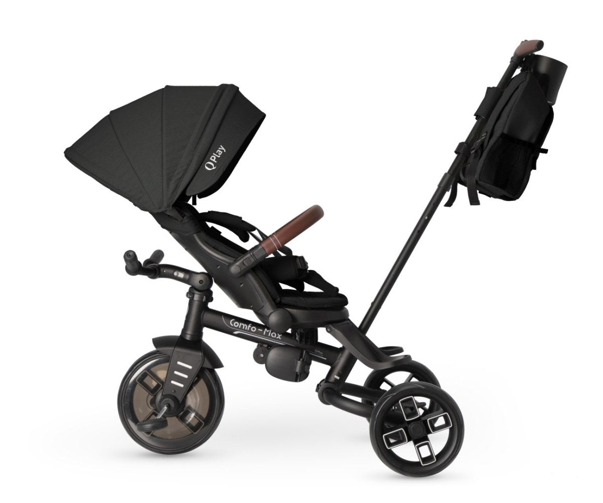 QPlay Comfo Max 7-in-1 Folding Trike With Swivel Seat Black