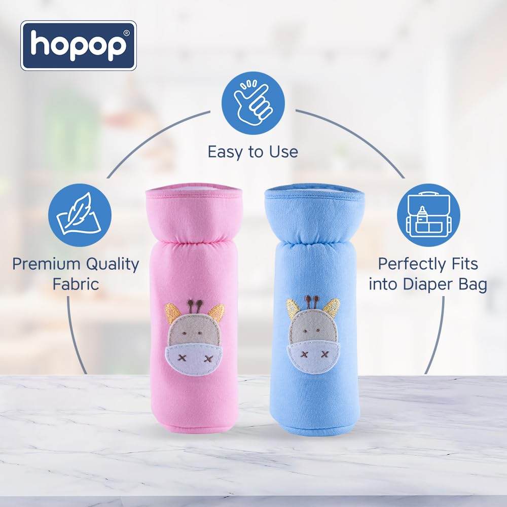 Hopop Soft Plush Hosiery Baby Feeding Bottle Cover - Assorted Colors