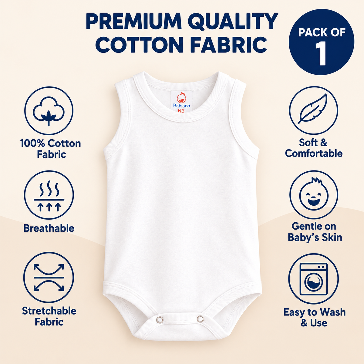 Babiano Cotton Blend Button Down Bodysuit Romper Pack of 1 White
