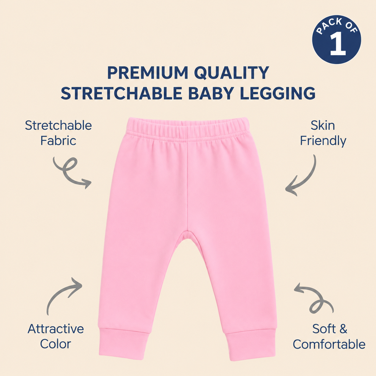 Hopop Baby Cotton Pajama Pants Pack of 1 0-3 Months Pink