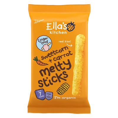 Ella’s Kitchen Organic Sweetcorn & Carrot Melty Sticks Baby Snack – 7+ Months, 16g