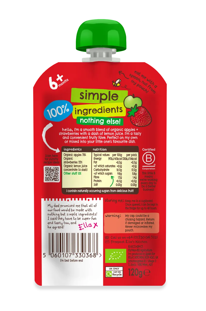 Ella's Kitchen Organic Strawberries & Apples Puree 120 g