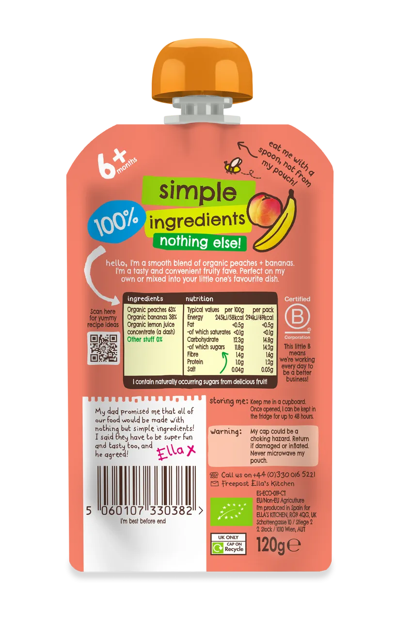 Ella's Kitchen Organic Peaches & Bananas Purée 120 g