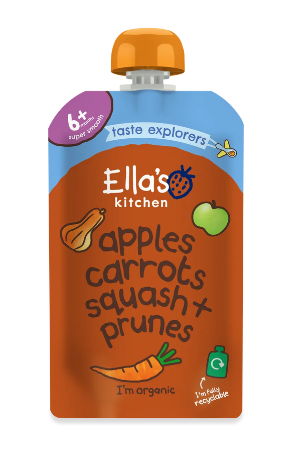 Ella’s Kitchen Organic Butternut Squash, Carrots, Apples & Prunes Baby Puree Pouch – 6+ Months, 120g