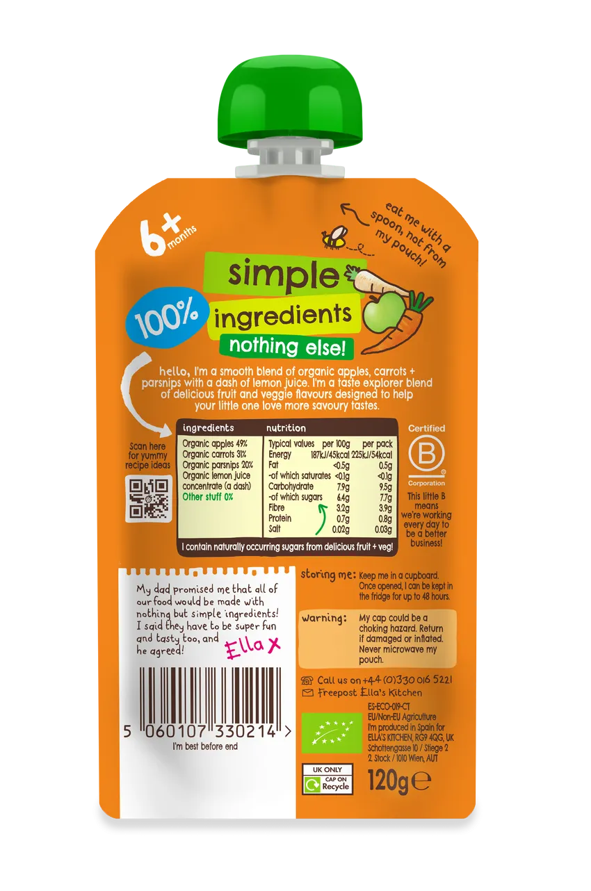 Ella’s Kitchen Organic Apples, Carrots + Parsnips Puree 120 g