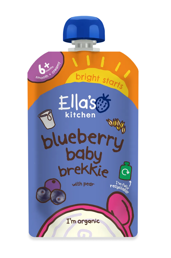 Ella’s Kitchen Organic Blueberry & Pear Baby Brekkie Super Smooth Puree – 6+ Months, 100g