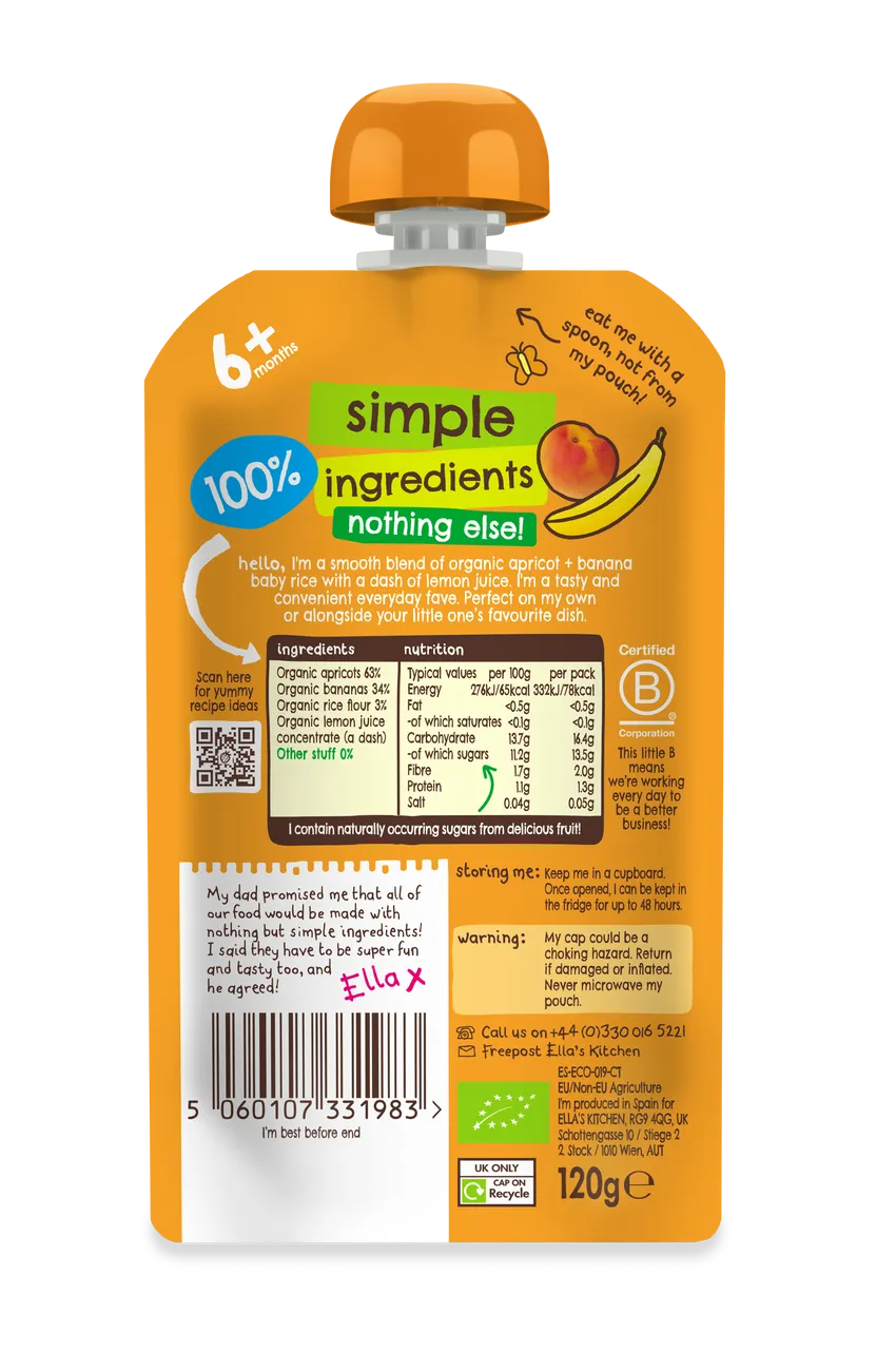 Ella’s Kitchen Organic Apricot & Banana Baby Rice 120 g
