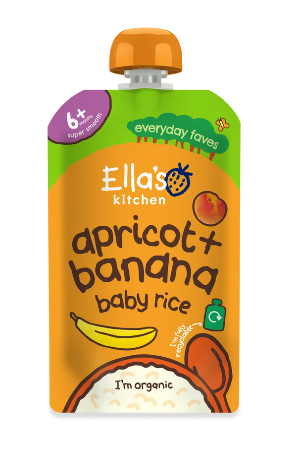 Ella’s Kitchen Organic Apricot & Banana Baby Rice Pouch – 6+ Months, 120g