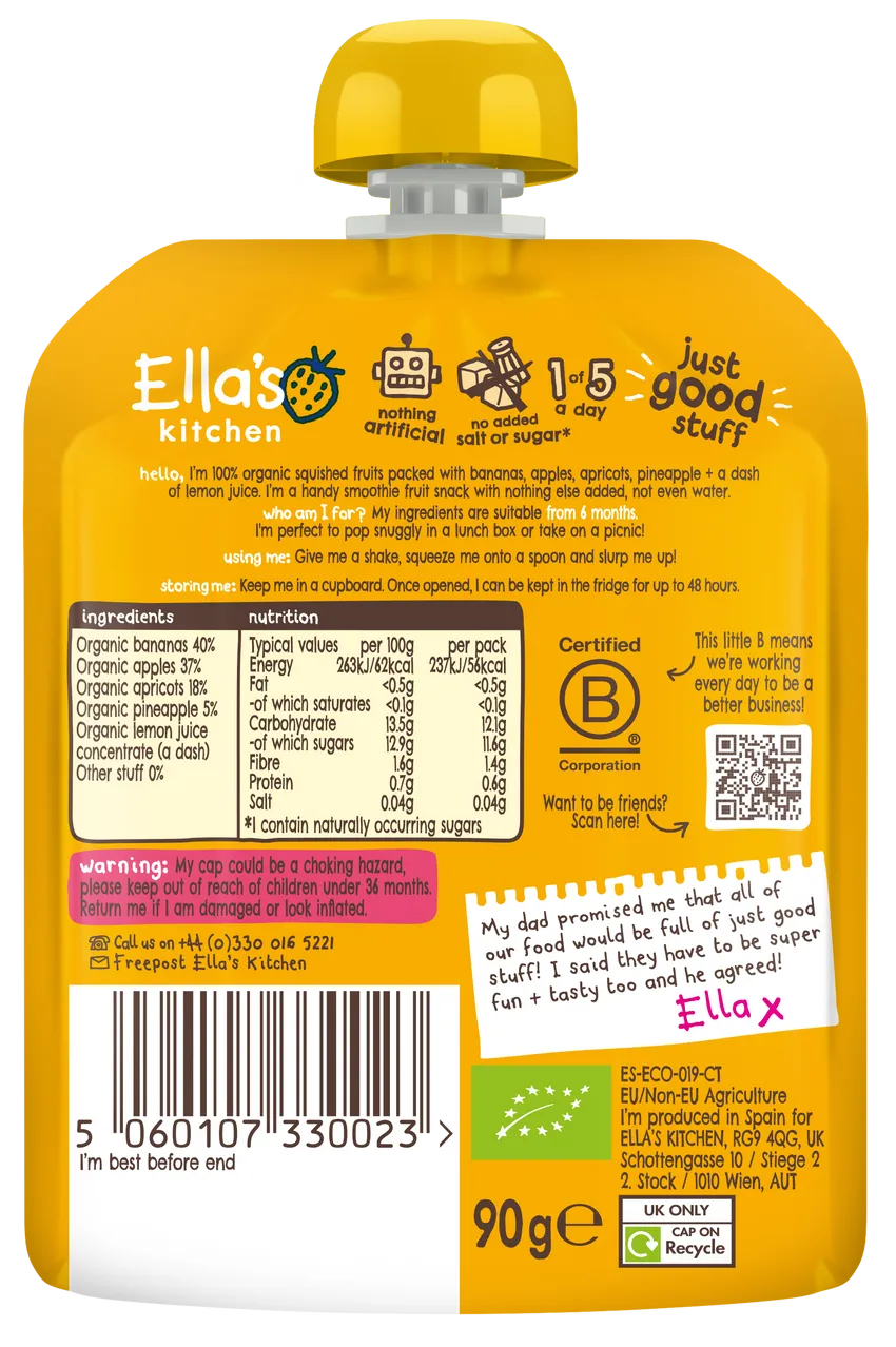Ella’s Kitchen Organic The Yellow One Fruit Smoothie 90 g Yellow