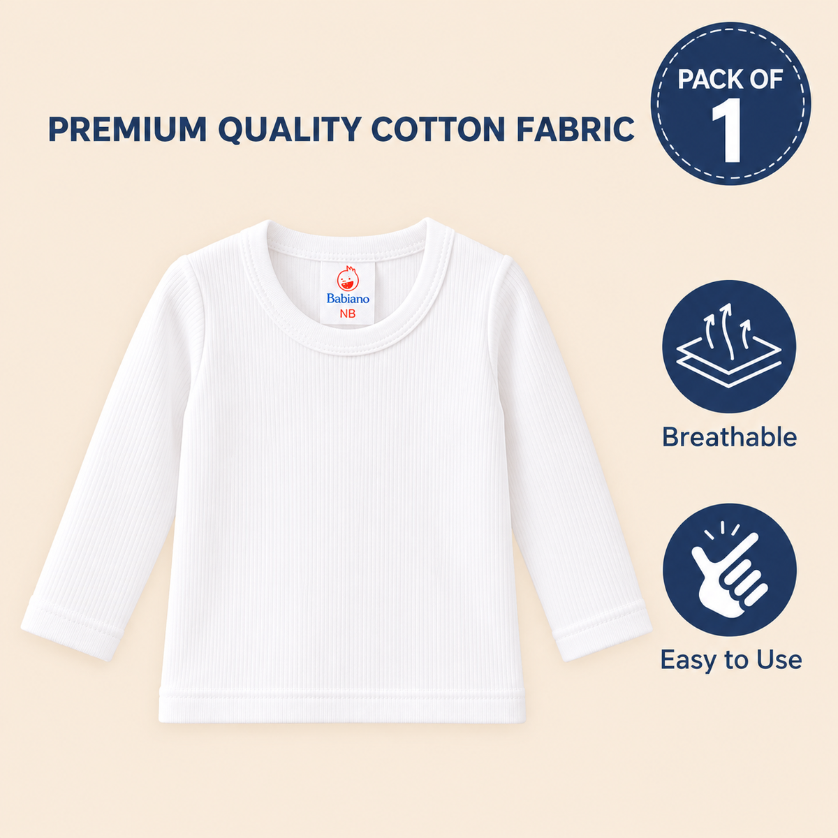 Babiano Baby Cotton Round Neck Full Sleeves Vest Top Pack of 1 White