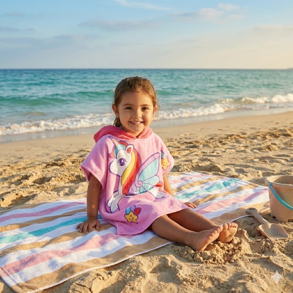 Quad Seven Magical Unicorn Hooded Towel Poncho for Kids (2–4 Years) – Soft & Absorbent Beach & Bath Robe with Sunglasses